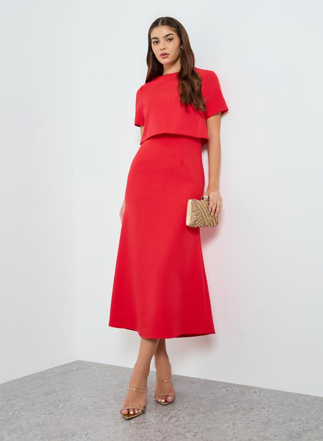 Styli Women Red Short Sleeves A-Line Maxi Dress - Image 5